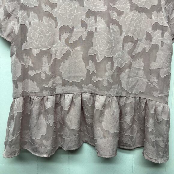 Forever 21 Pink Peplum Hem Short Sleeve Sheer Top Womens Sz Large Fairy Prairie - Picture 4 of 10